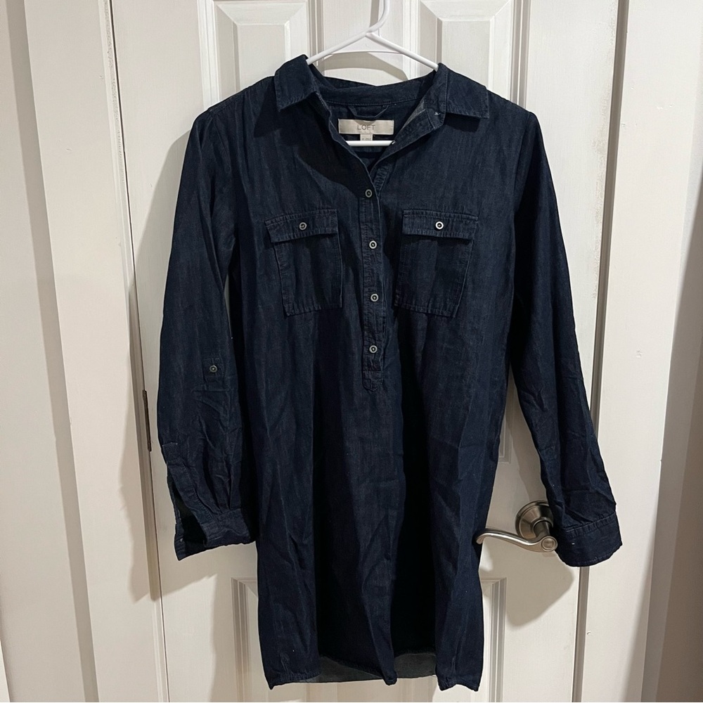 LOFT Dark Denim Shirt Dress